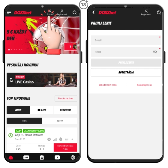 Prihlásenie do Doxxbet aplikácie