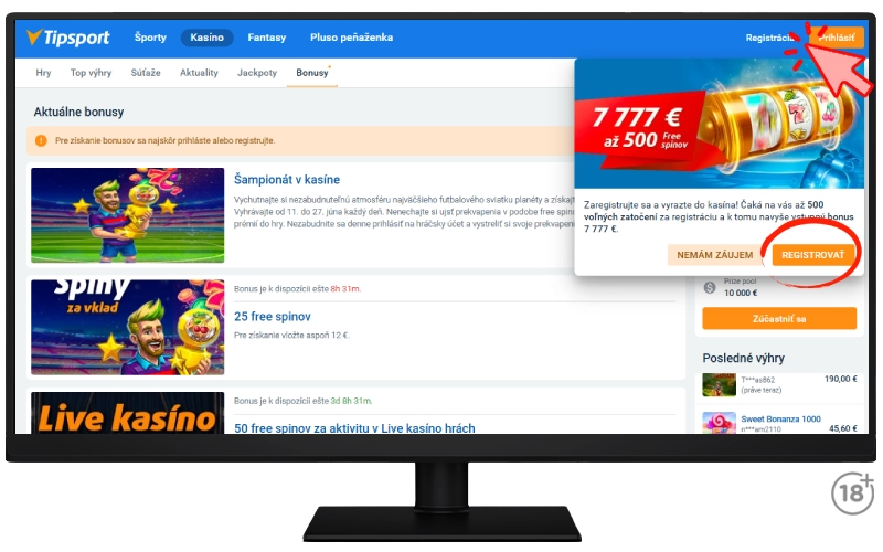 Prihlásenie do Tipsport účtu - desktop