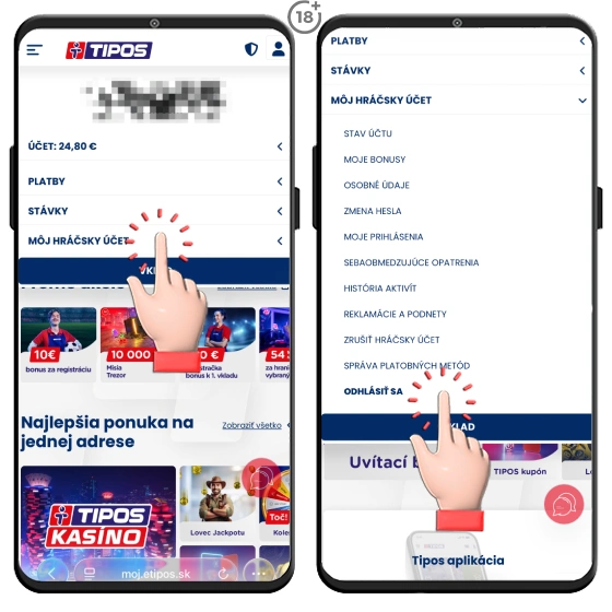 Tipos odhlásenie na mobile