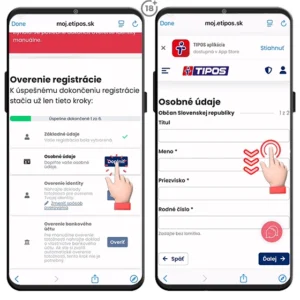 Doplnenie osobných údajov v Tipos registrácii