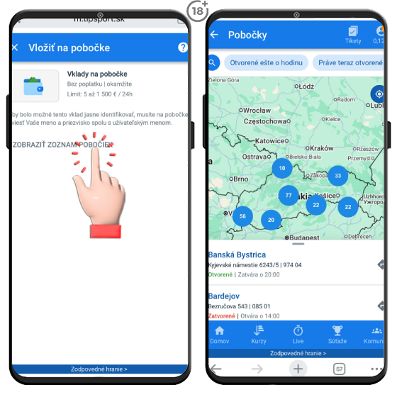 Obrázkový návod, ako uskutočníte vklad na hráčsky účet v Tipsport online casine na pobočke.