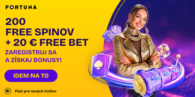 Získajte bonus 200 free spinov a 20€ free bet za registráciu vo Fortune