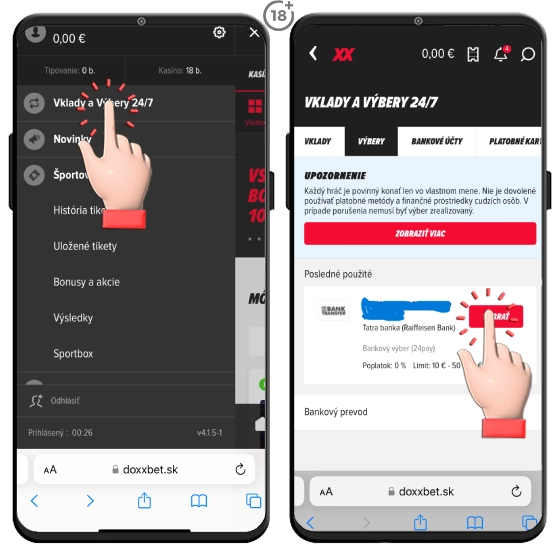 Doxxbet casino - možnosti výberu peňazí