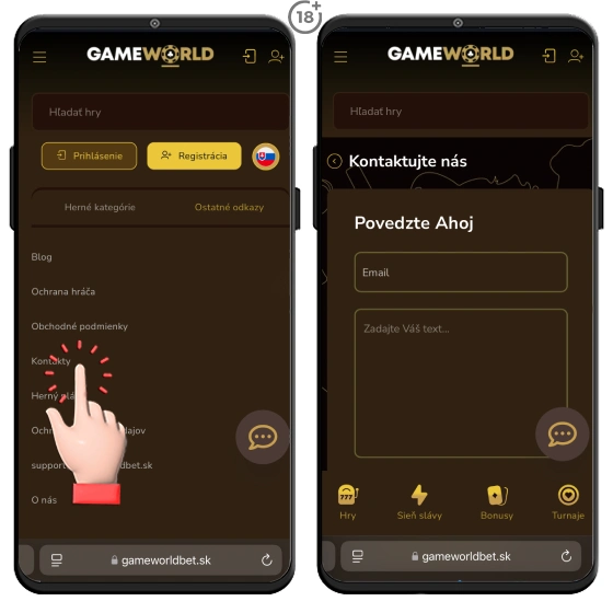Gameworld kasino a kontaktný formulár