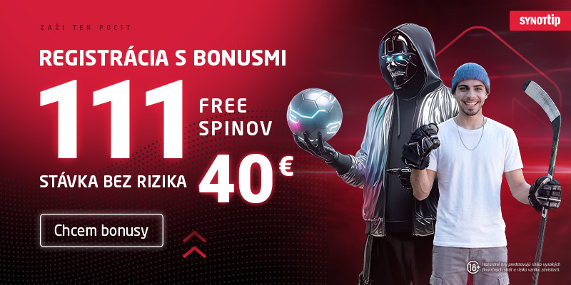 Synottip vstupný bonus 111 free spinov zdarma.