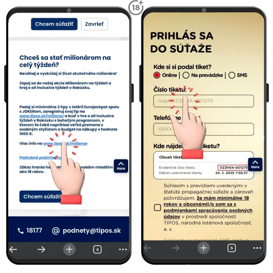 Obrázkový návod, ako sa zapojiť do Eurojackpot súťaže Milionárom na týždeň.