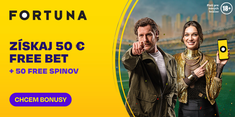 Fortuna vstupný bonus a free bet 50 € a 50 free spinov