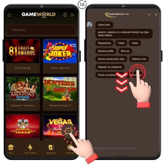 Gameworldbet kontakt pomocou live chatu