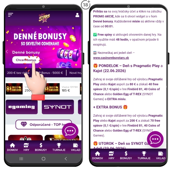 Rebuy Stars promo akcie nájdete hneď na úvodnej stránke kasína.