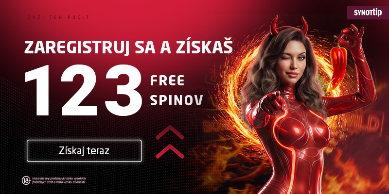 Synottip vstupný bonus 123 free spinov zadarmo.