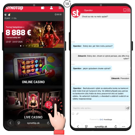 live chat test podpory v kasíne Synottip