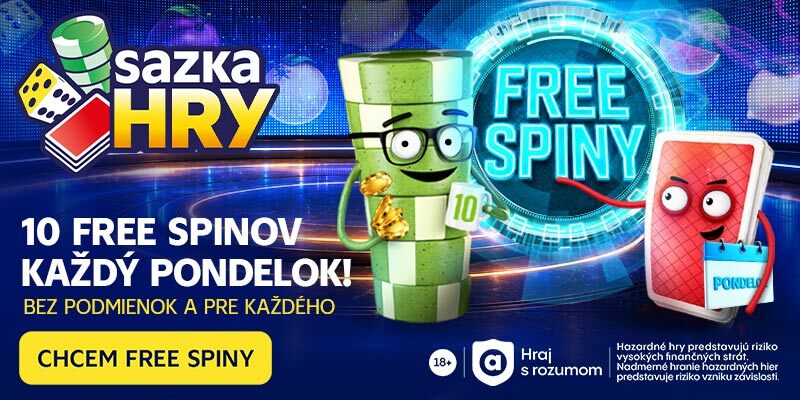 V Sazka Hry online casine môžete brať každý pondelok 10 točení úplne zadarmo v akcii Pondelkové free spiny.