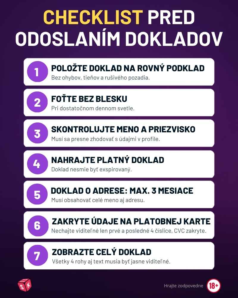 Chcecklist pred odoslaním dokaldov do kasína